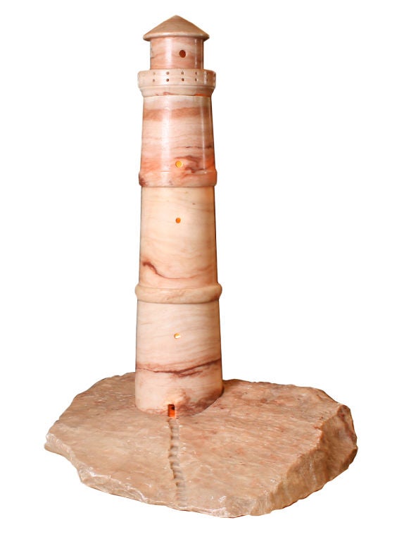 Large Alabaster Sculptural Lighthouse Lamp