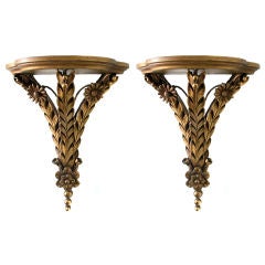 Pair of 1930's Hand Carved  Gold Leafed Wall Brackets