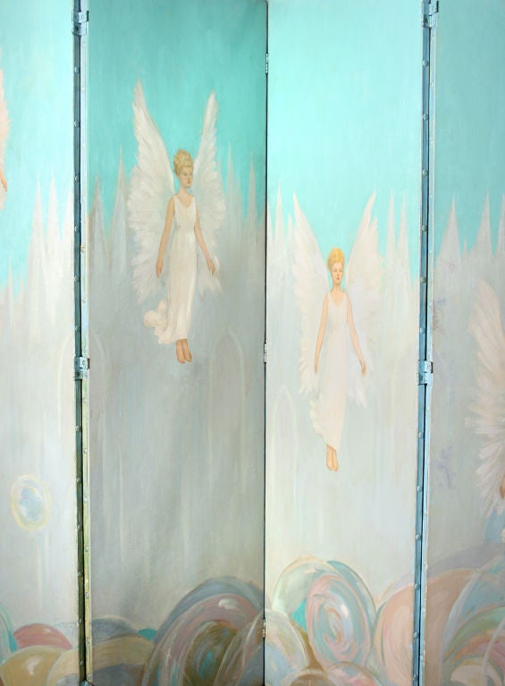 Art Deco Four Paneled Demons and Angels  Fantasy Screen 1