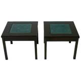 Pair of John Keal tables with inset ceramic tiles