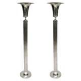 Vintage Pair of  Art Deco Neoclassical inspired 1940's Nickel Torchieres