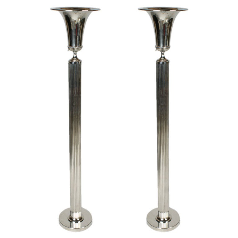 Pair of  Art Deco Neoclassical inspired 1940's Nickel Torchieres