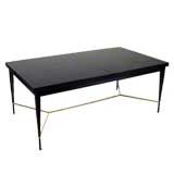 Paul McCobb dining table with brass X stretcher