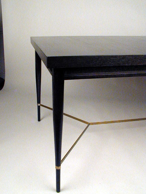 Paul McCobb dining table with brass X stretcher