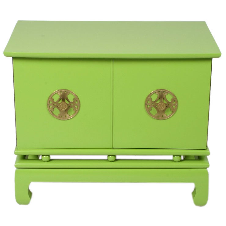 Pair of Hollywood Regency Night Stands in Green Lacquer