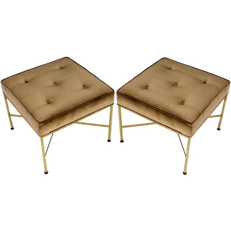 Pair of Paul McCobb brass X frame ottomans