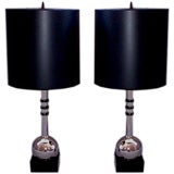 Pair of 1930's Nickel and enamel lamps