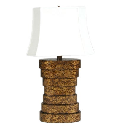 Midcentury Stepped Oval Tortoise Shell Lacquer Table Lamp For Sale