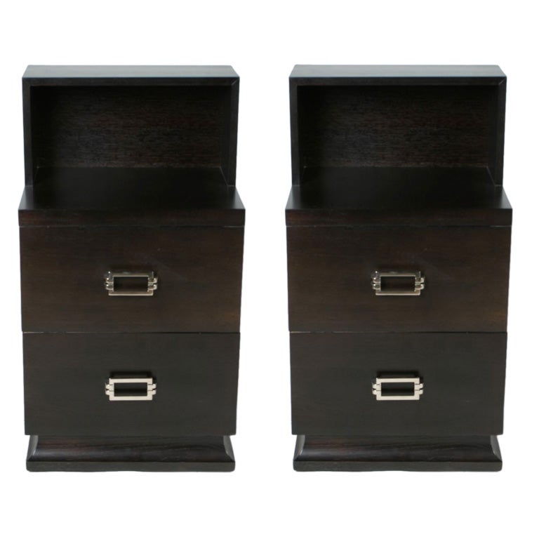 Pair of Tall 1940s Nightstands with Nickel Hardware
