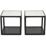 Pair of Edward Wormley leather top stacking cube tables