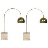 Pair of Italian travertine and brass arch table lamps