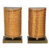 Pair of wicker and brass back lit lamps by Chapman