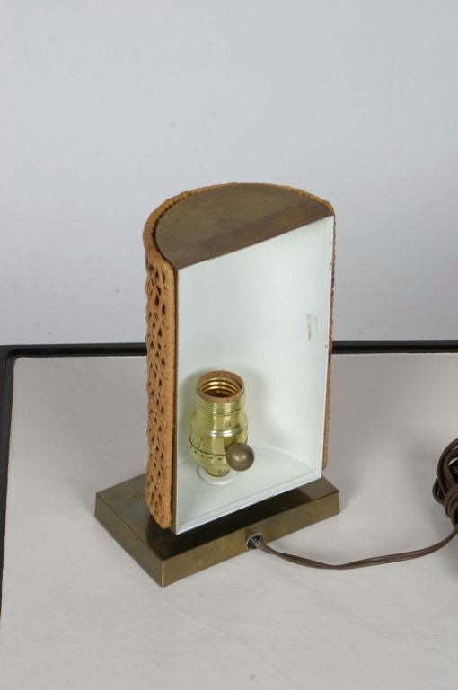 Pair of wicker and brass back lit lamps by Chapman