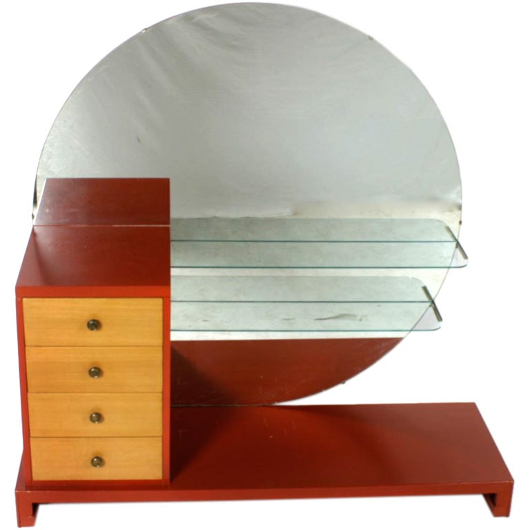 C. G. Kimerly für Widdicomb 1940er Jahre Dramatische Art Deco Large Round Mirror Vanity