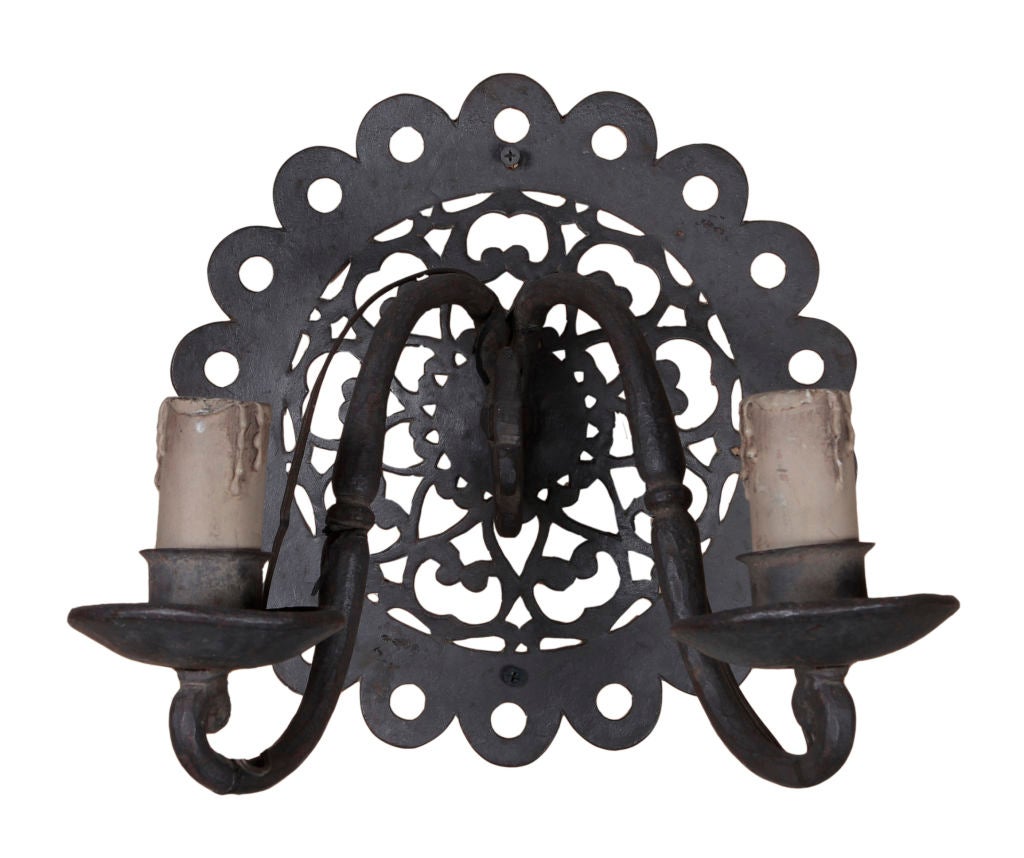 PAIR OF WROUGHT IRON WALL SCONCES at 1stdibs