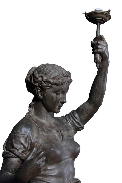 French STATUE/TORCHIERE OF A HEROIC MAIDEN