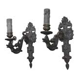 PAIR OF DECORATIVE BRONZE SCONCES