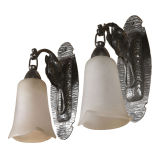 FER FORGE AND ART GLASS WALL SCONCES