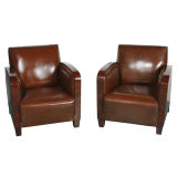 PAIR OF LEATHER CLUB CHAIRS