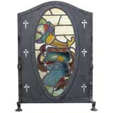 ARTS AND CRAFTS IRON AND ART GLASS FIRE SCREEN