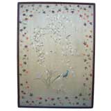 Large Embroidered Silk Screen with Rosewood Frame
