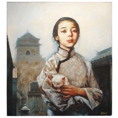 Old Costume, Girl with Cat by Rong Yicai