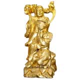 Vintage Carved Teak Gold Gilt Budda with Child
