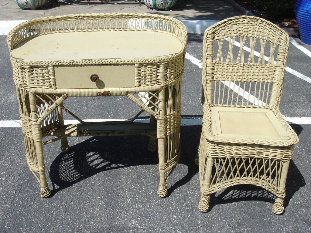 Wicker Dressing Table/Desk with Chair