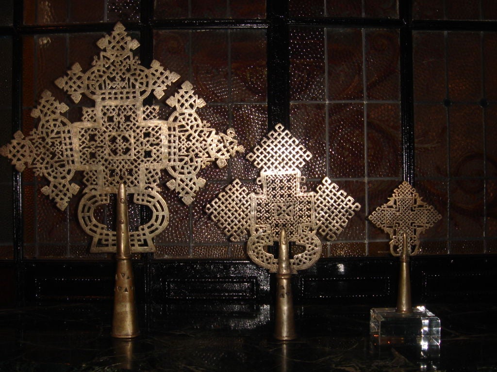 Set of Three (3) Ethiopian Coptic Crosses (Processional), circa mid-19th Century. Large - 23