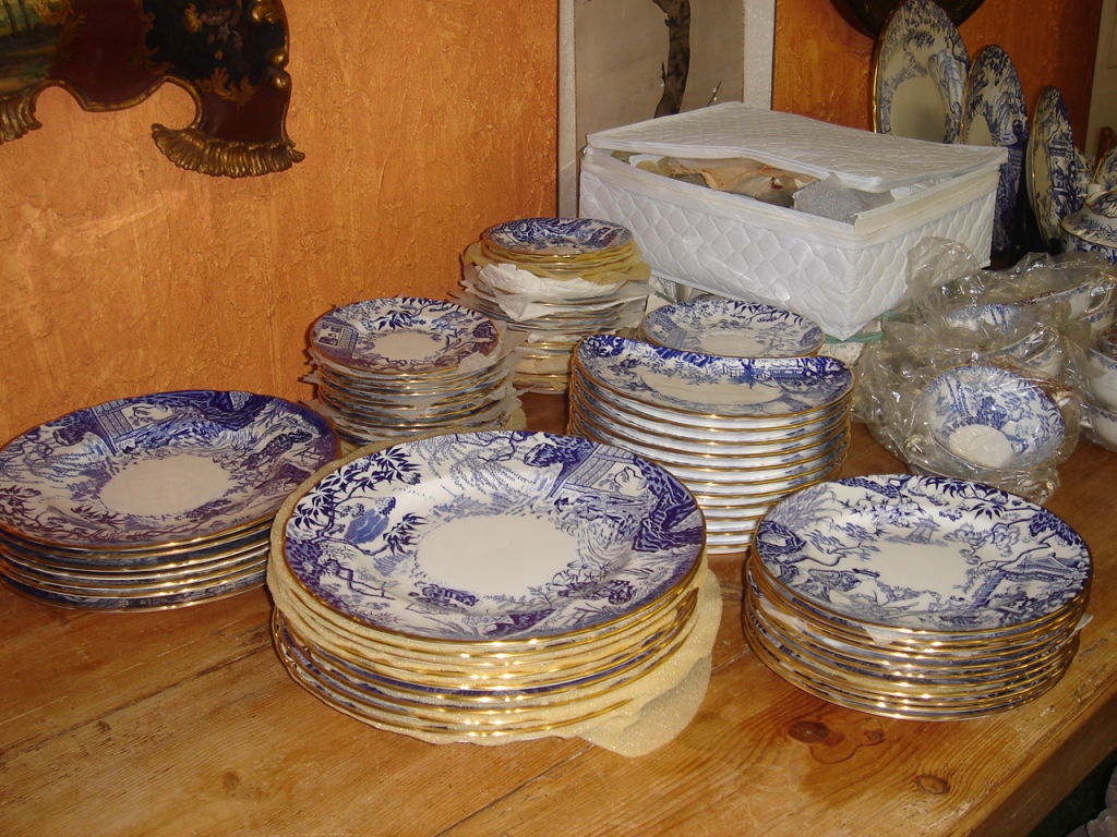 Set of Royal Crown Derby Blue Mikado Bone China Dinnerware 4