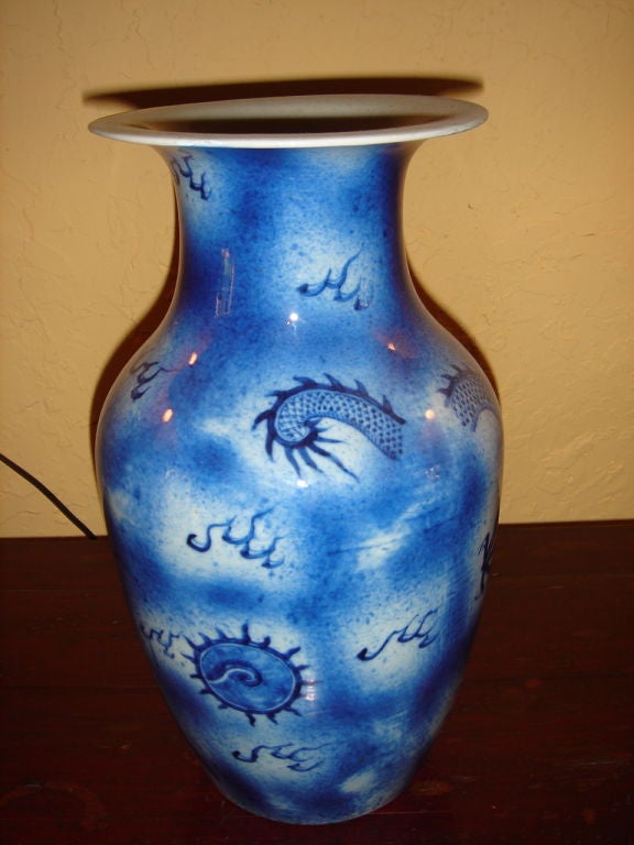 Blue Chinese Dragon and Clouds Vase