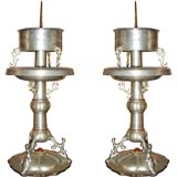 Antique Pair of Pewter Chinese Candlestick Holders
