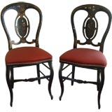 Antique Black lacquer Side chairs with mother of pearl inlay