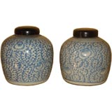 Pair of Chinese Blue and white Ginger jars with lid