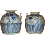 Antique Chinese Chai Ching Blue and White tea pots