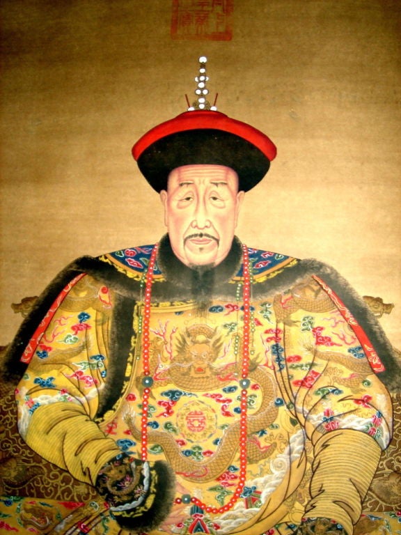 A pair of Chinese hand-painted scrolls of Emperor Qianlong and Empress seated on thrones in full court dress. These scrolls where purchased from the Guelin Museum, China.