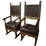 Pair of 17th c. Italian Walnut Hall Chairs