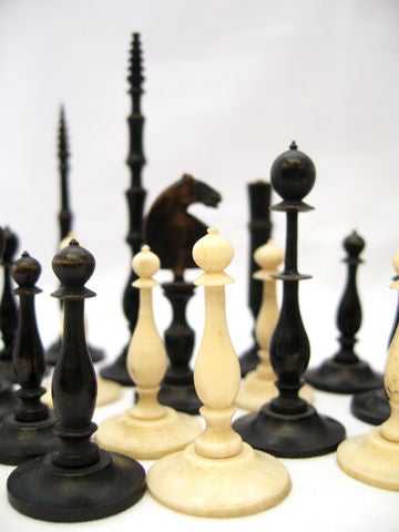 Turned Antique French Ivory chess set