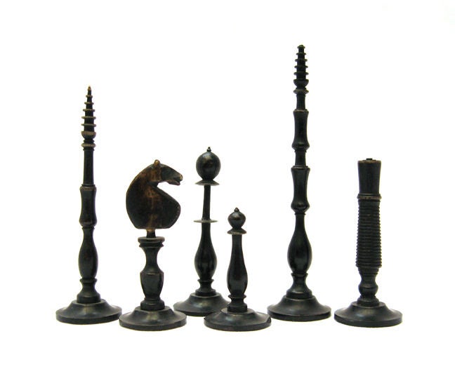 Finely turned Ivory chess set carved with <br />
<br />
exceptional skill, reminiscent of 