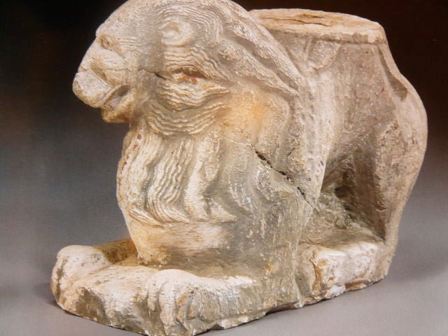Rare pair of Romanesque marble Lions