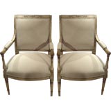 Pair 19th. c Directoire style painted arm chairs