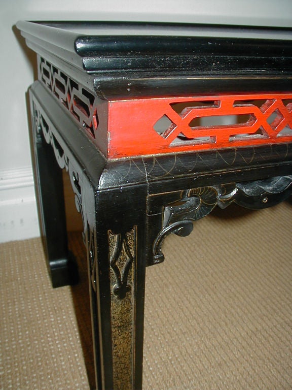 Black Lacquered Chinioserie  Low Table