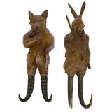 Antique 19th century Wooden Rabbit and Fox Whip Holders