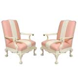 French pink striped armchairs
