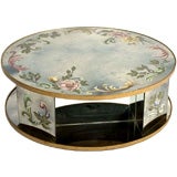 Italian reverse painted Mirrored round coffee table on swivel.