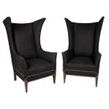 Wingback Chairs in grey flannel with nailheads