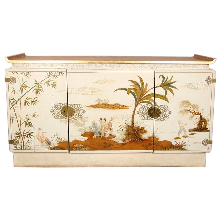 Modern James Mont style sideboard with Chinoiserie