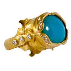 22k Hand forged diamond and turquoise ring