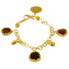 18k Sliced Tourmaline Charm Bracelet with 22k Antique Charm