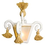 Unique French White Lantern with Raffia Tassels